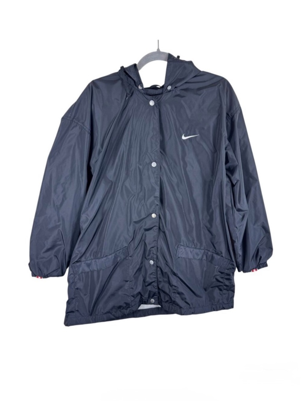 Nike Vintage Black Snap‎ Up Hooded Packable Lined Windbreaker Women's Size XL